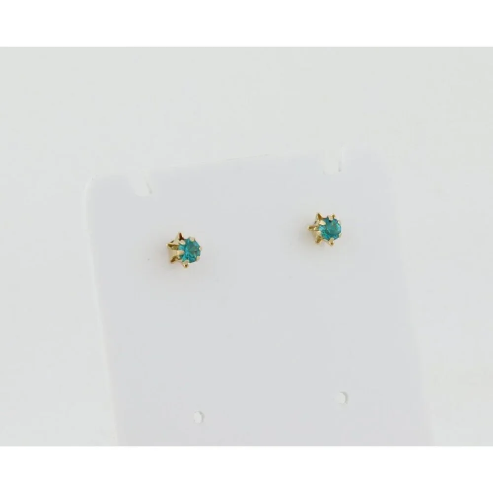 14k Yellow Gold Green Blue Teal CZ Earrings Stud Post 3/16" Flower Buttercup - Picture 7 of 9
